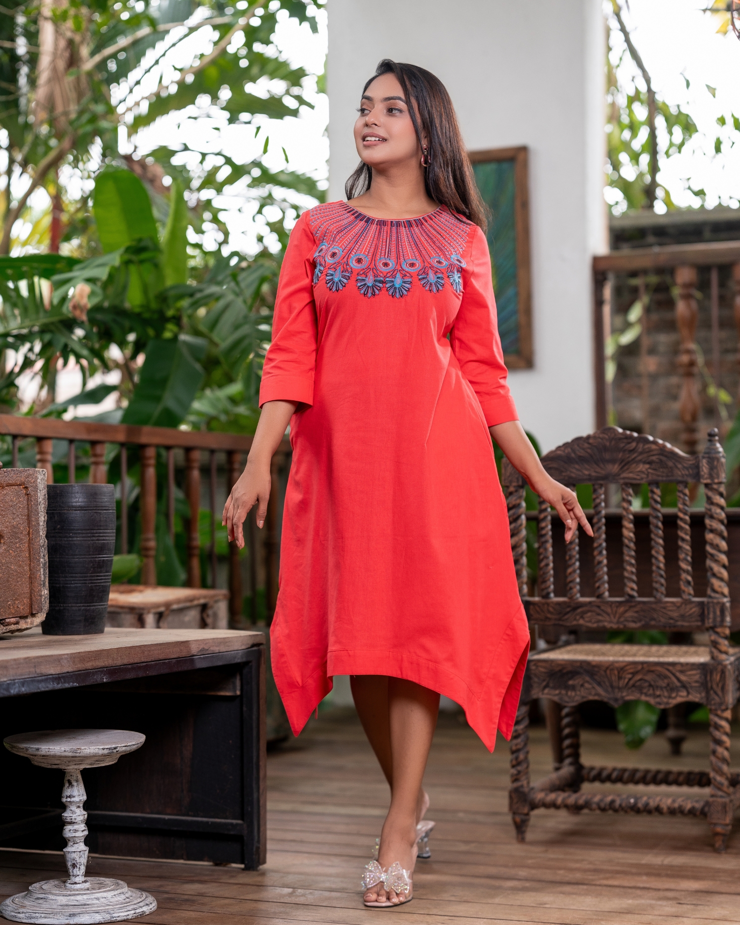 Embroidery Detail High-Low Hem Short Dress - Image 5