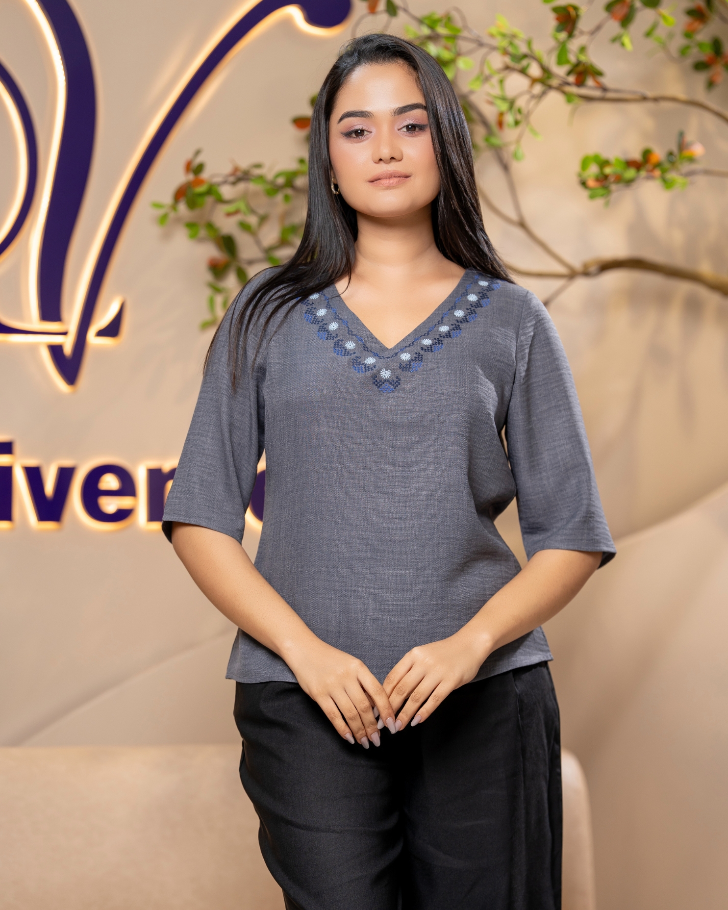 V-Neckline Embroidery Top - Image 3