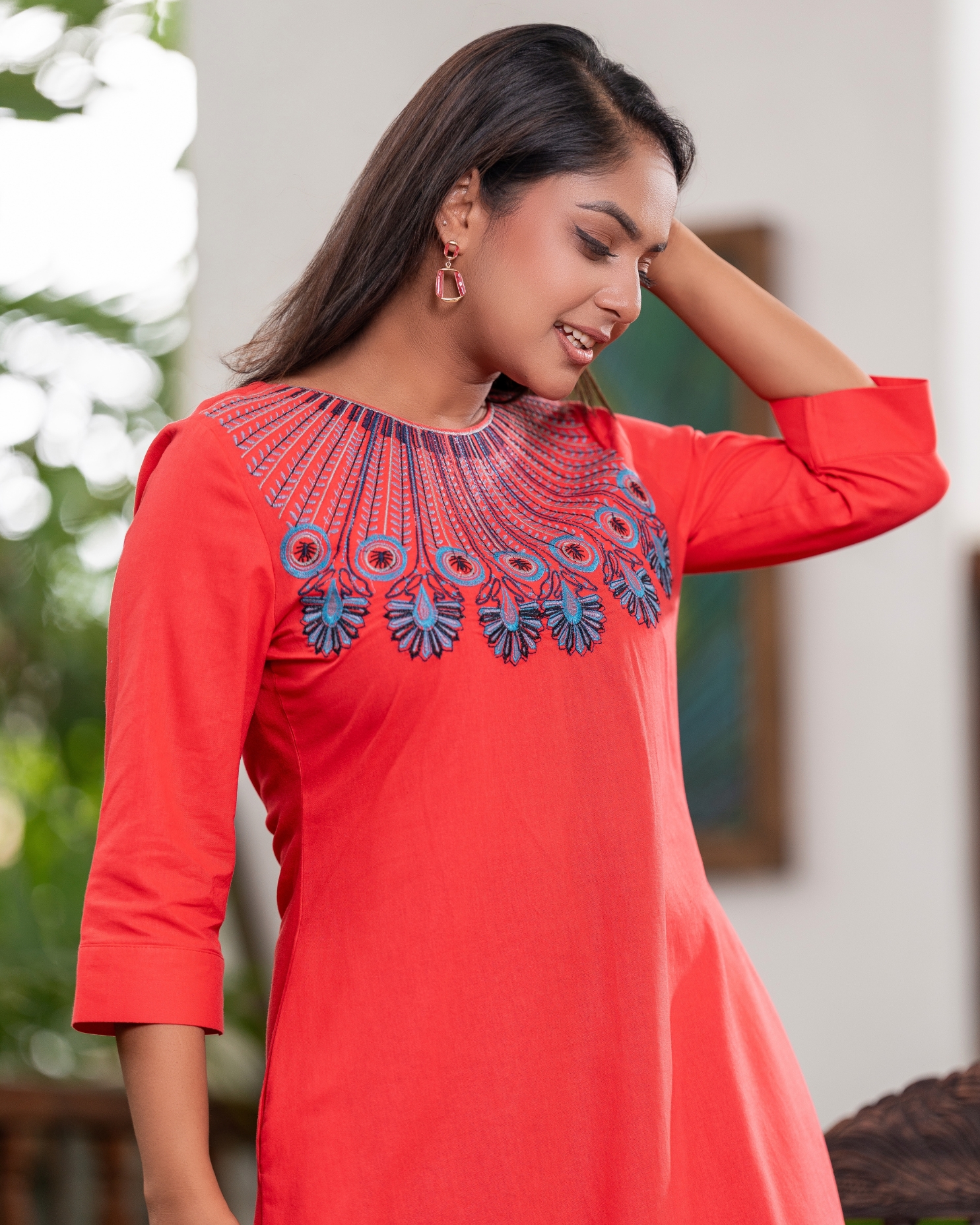 Embroidery Detail High-Low Hem Short Dress - Image 2