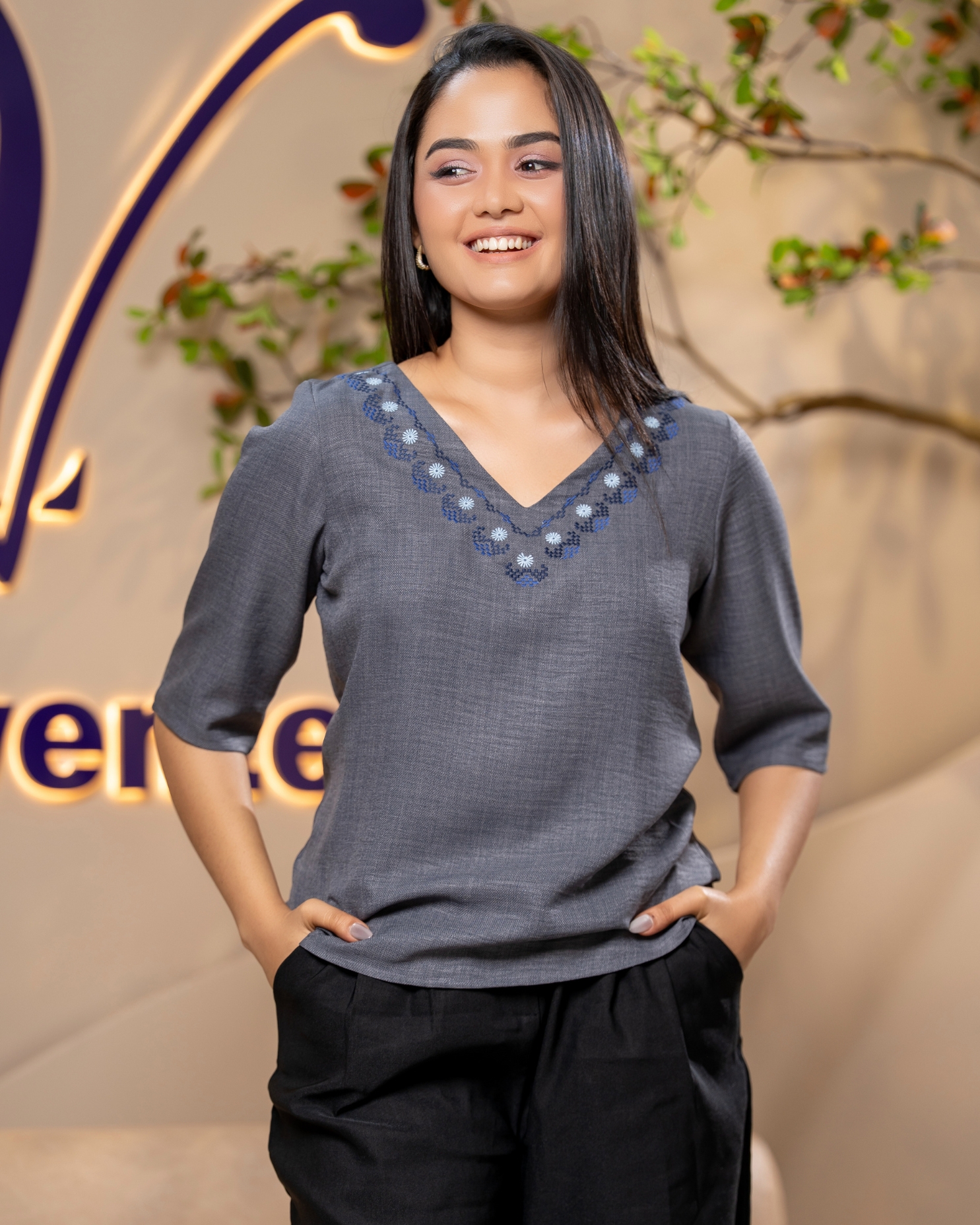 V-Neckline Embroidery Top - Image 2