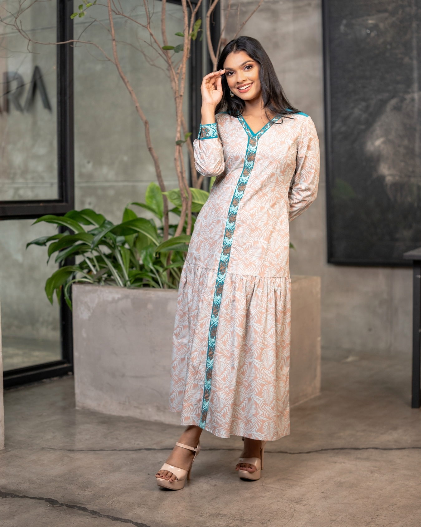 Embroidery Detail Tiered Colour Block Maxi Dress - Image 3