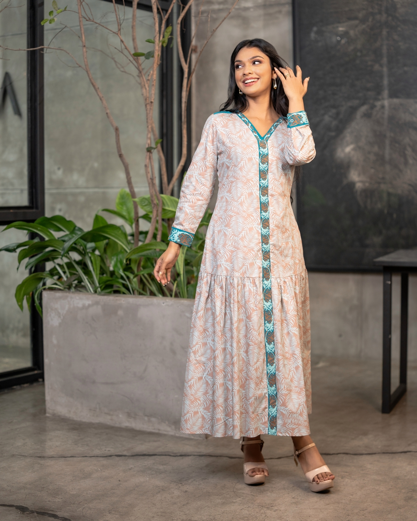 Embroidery Detail Tiered Colour Block Maxi Dress - Image 2