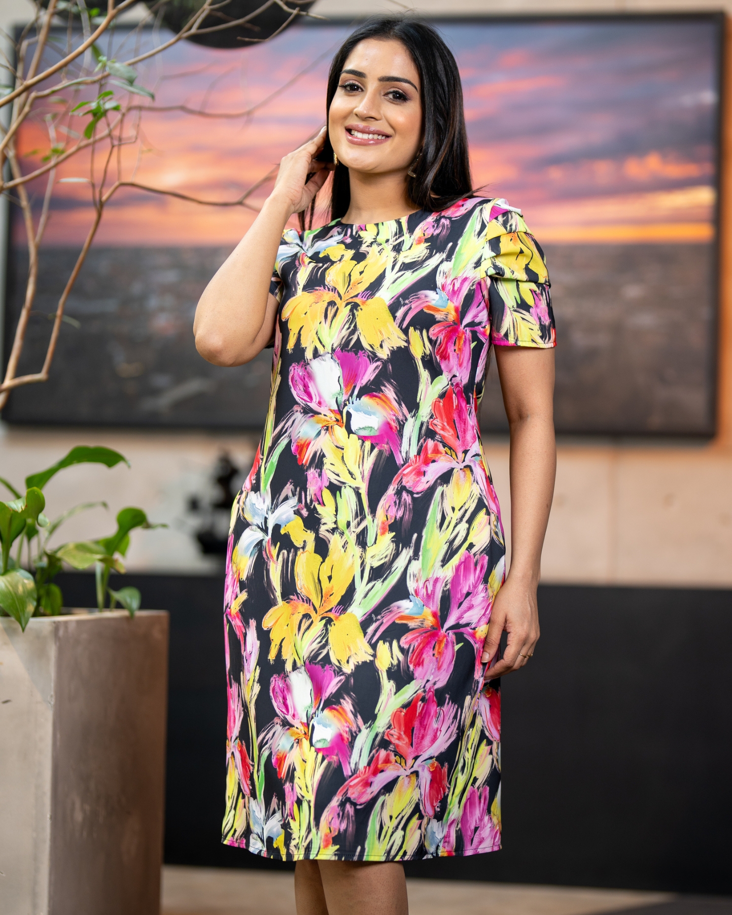 Pleated Sleeve Detail Short Dress - Image 2