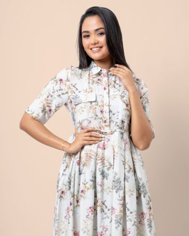 Chain Detail Pleated Midi Shirt Dress