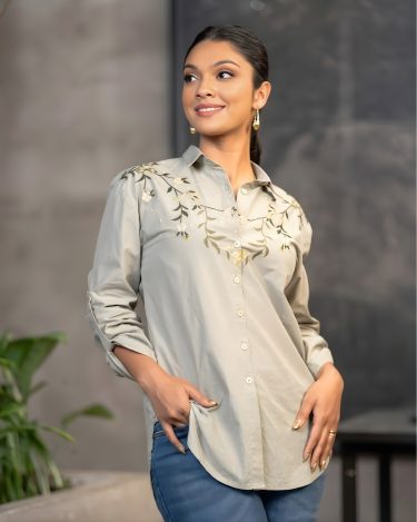 Floral Embroidery Detail Shirt Blouse