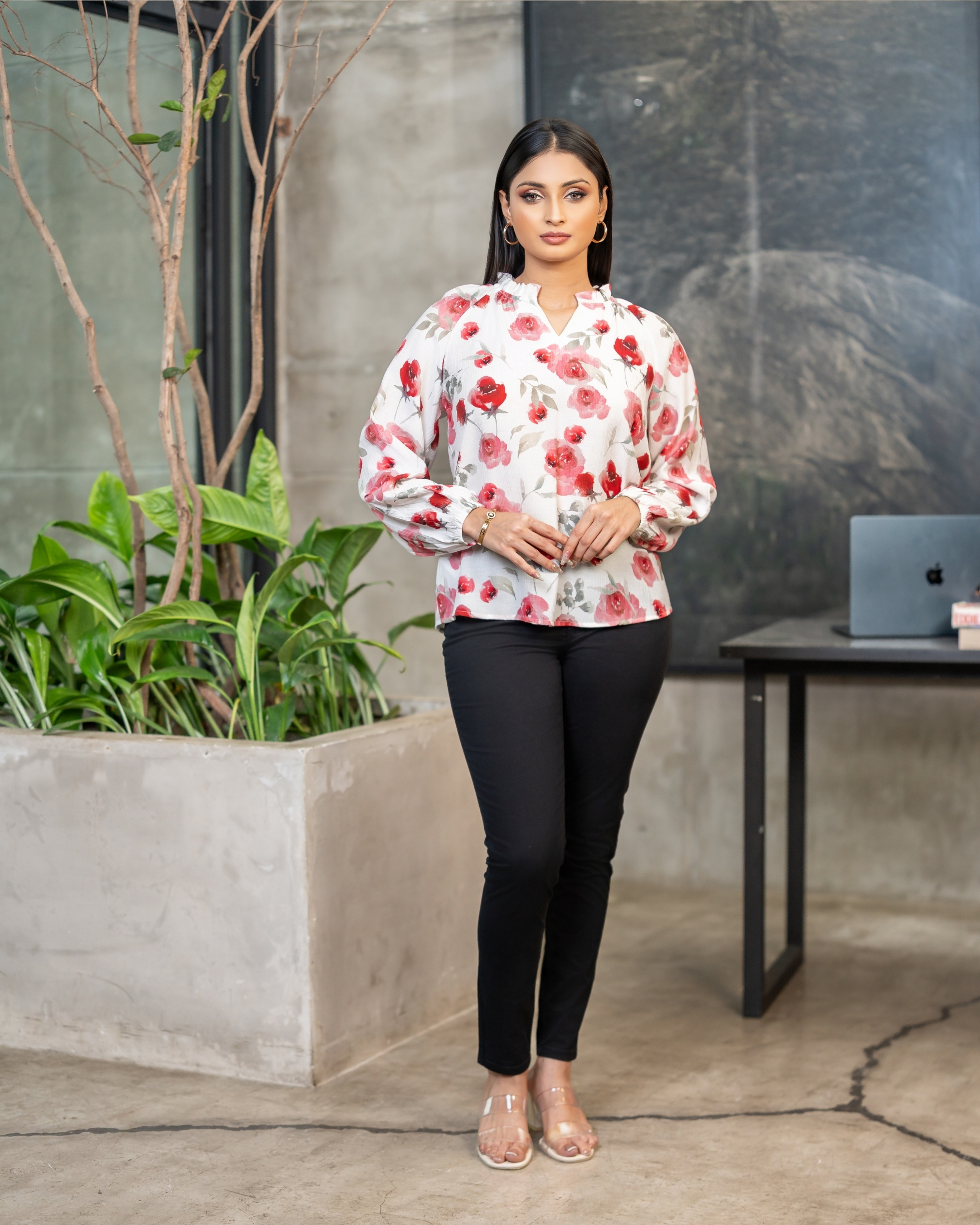 Neck Frill Detail Raglan Long Sleeve Top - Image 5