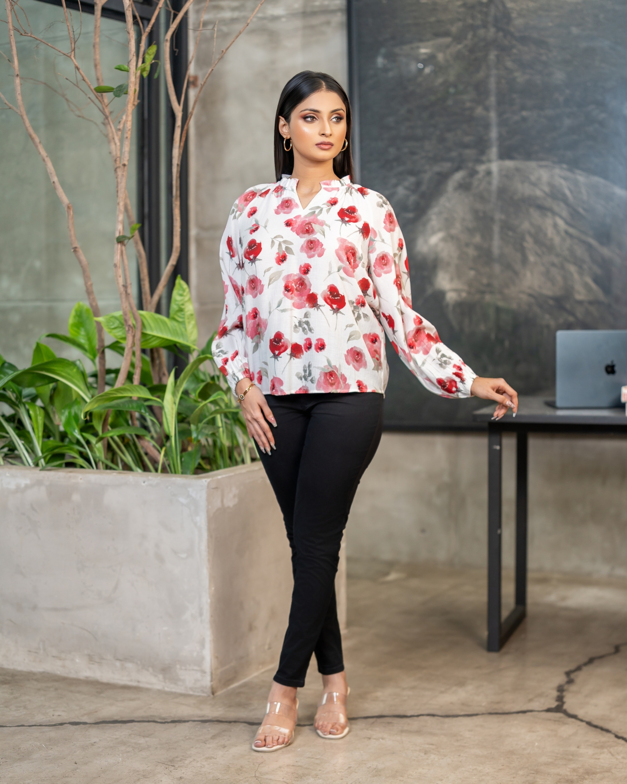 Neck Frill Detail Raglan Long Sleeve Top - Image 4