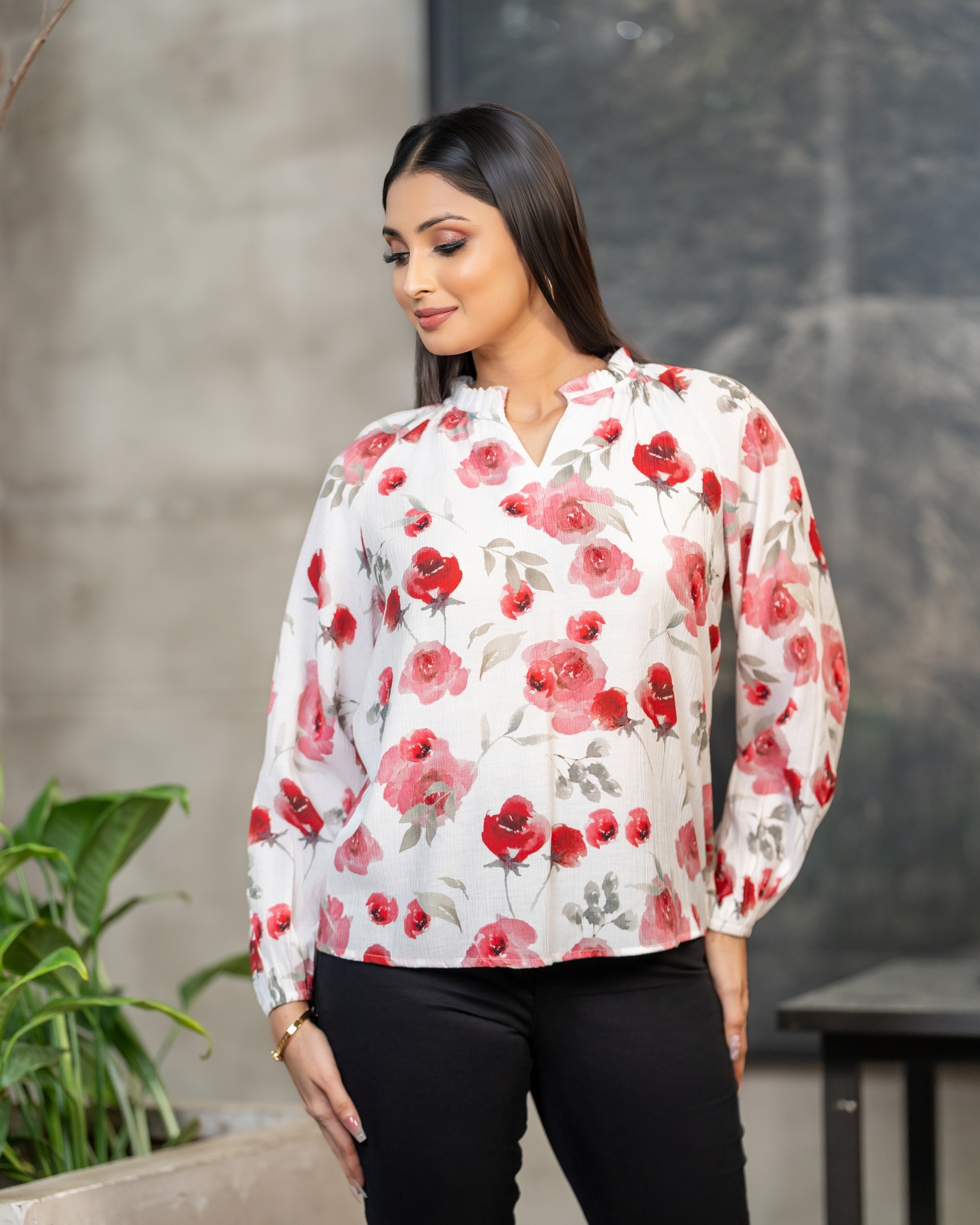 Neck Frill Detail Raglan Long Sleeve Top - Image 3