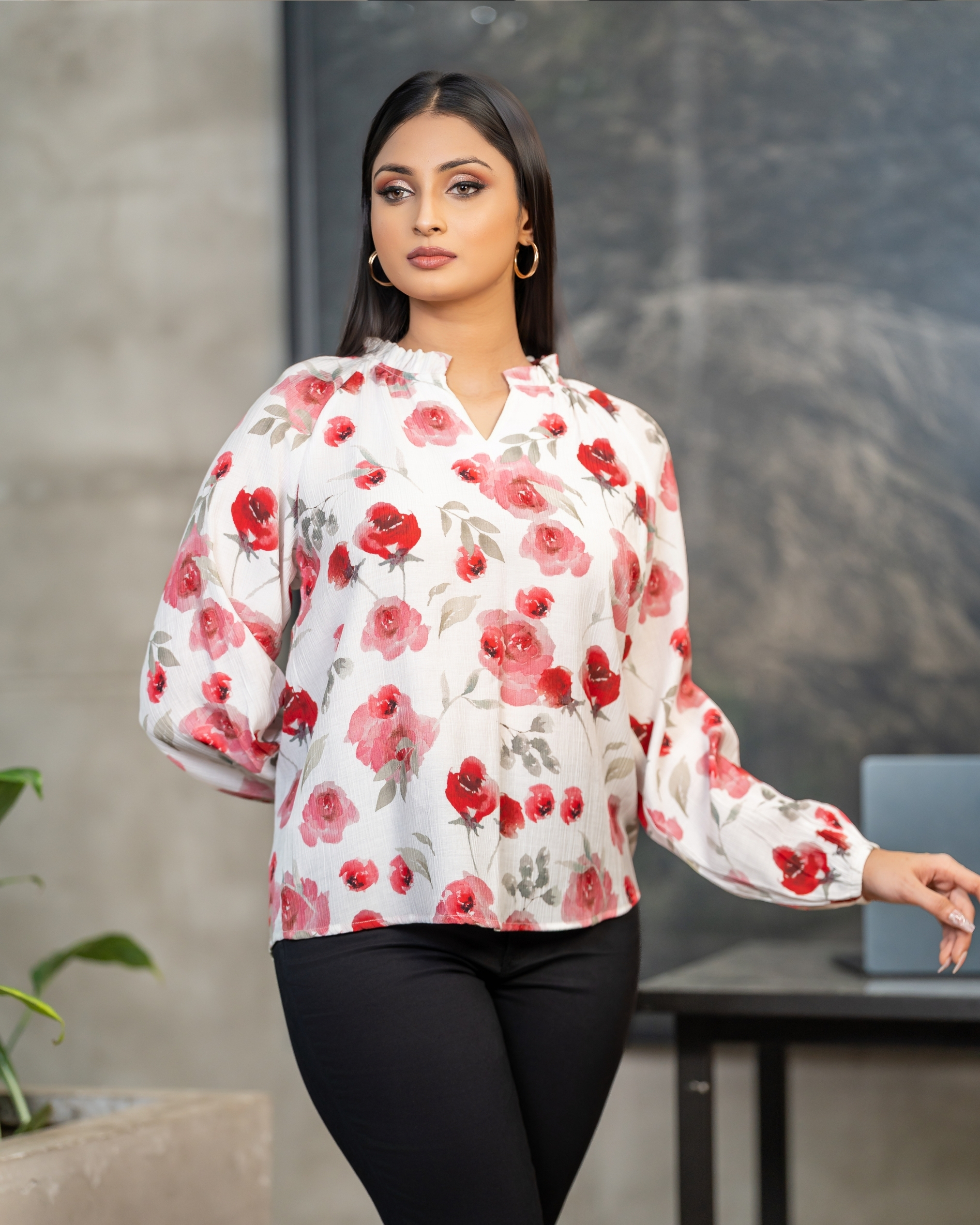 Neck Frill Detail Raglan Long Sleeve Top - Image 2