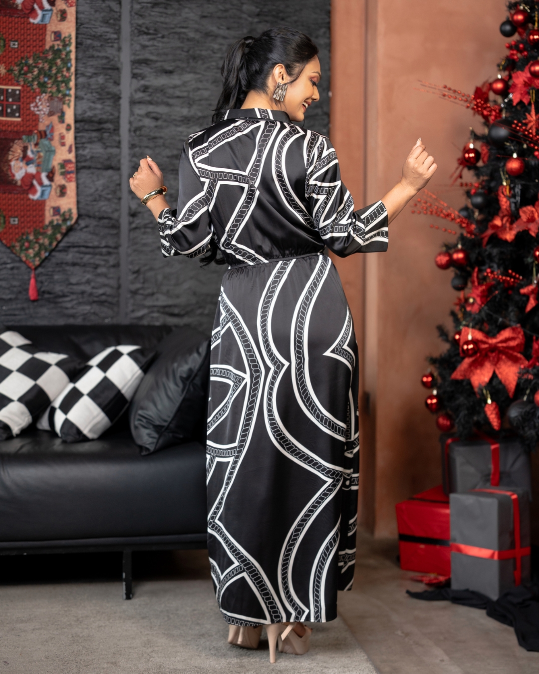 Abstract Patterned Maxi Shirt Dress - Image 6