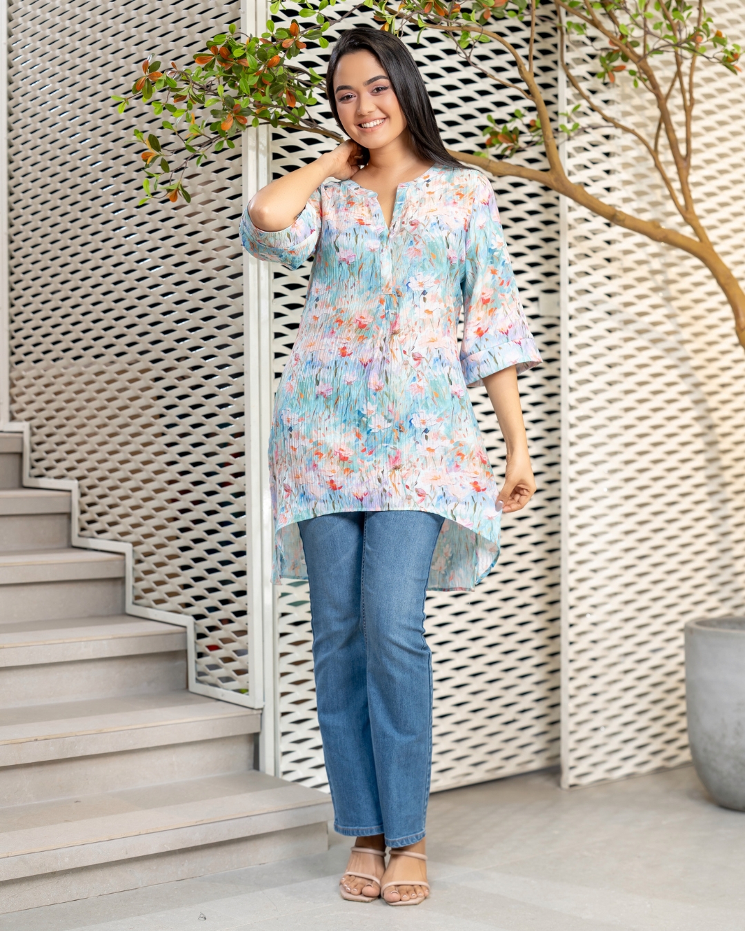 Half Placket Detail Long Top - Image 4