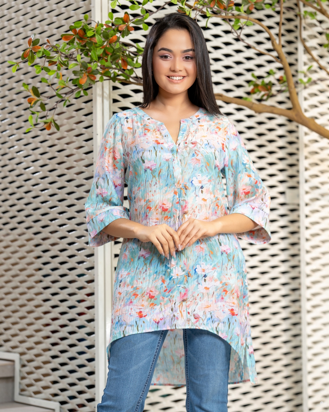 Half Placket Detail Long Top - Image 2