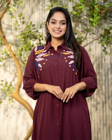 Embroidery Detail Short Shirt Dress