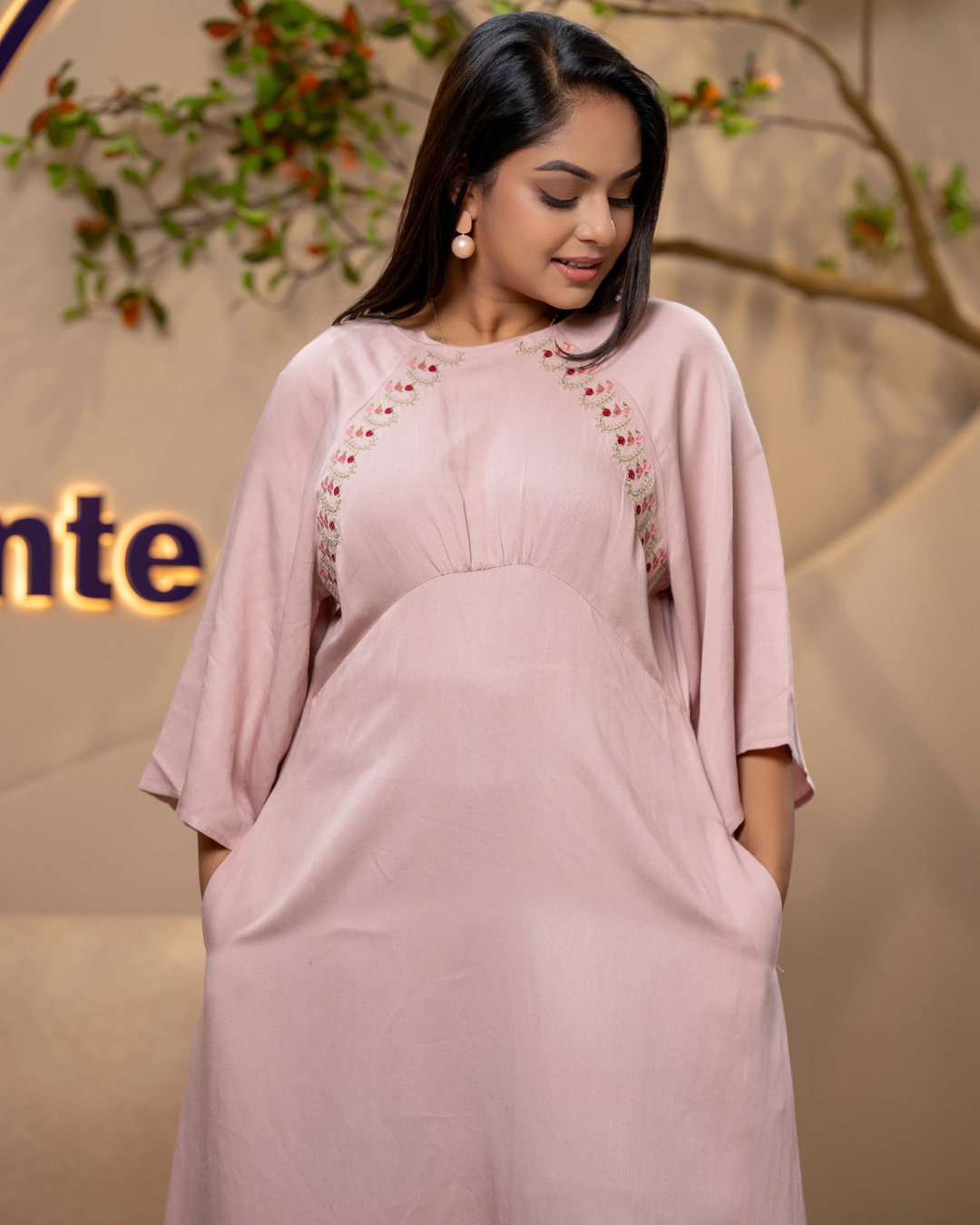 Raglan Sleeve Floral Embroidered Midi Dress - Image 3