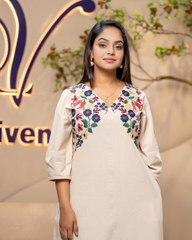 Floral Embroidery Detail Empire Waisted Midi Dress