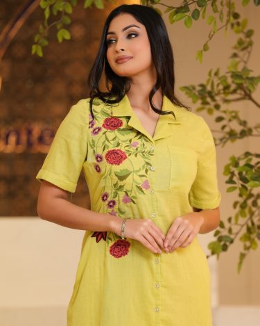 Floral Embroidery Detail Short Shirt Dress