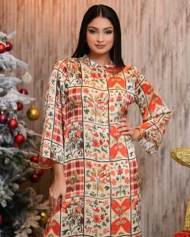 Floral Grid patterned Maxi Shirt Dress