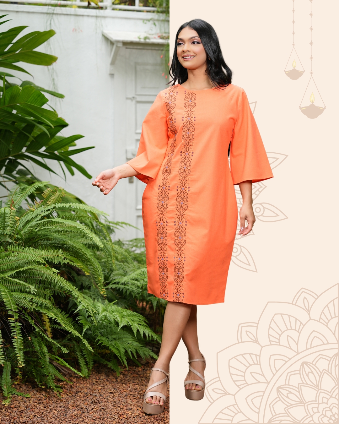 Bell Sleeve Embroidery Short Dress - Image 4