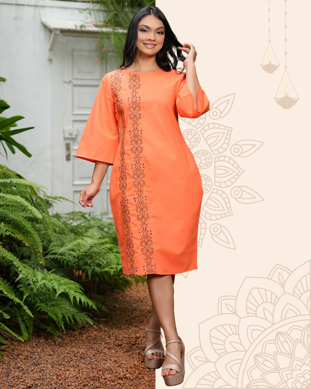 Bell Sleeve Embroidery Short Dress - Image 2