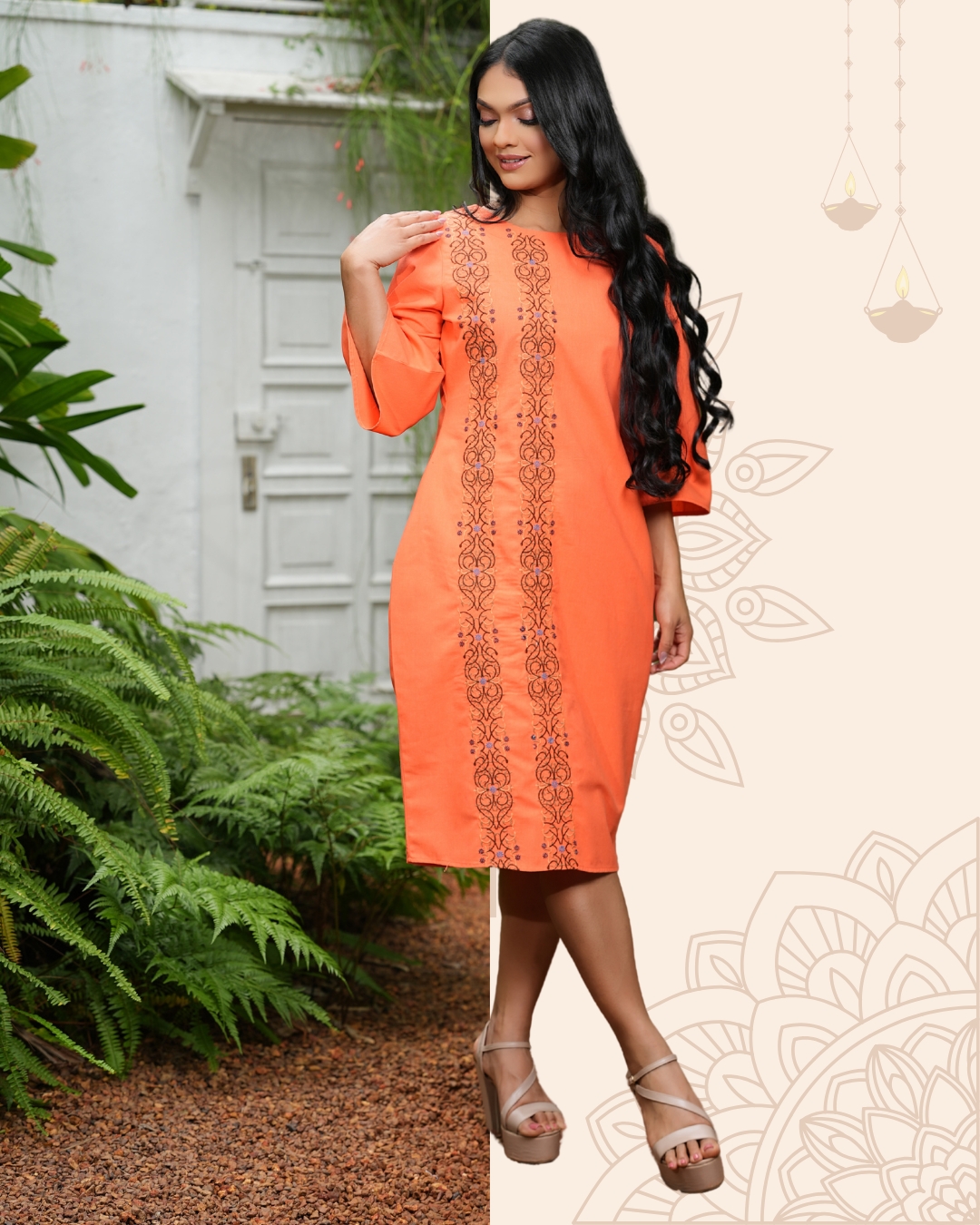 Bell Sleeve Embroidery Short Dress - Image 3