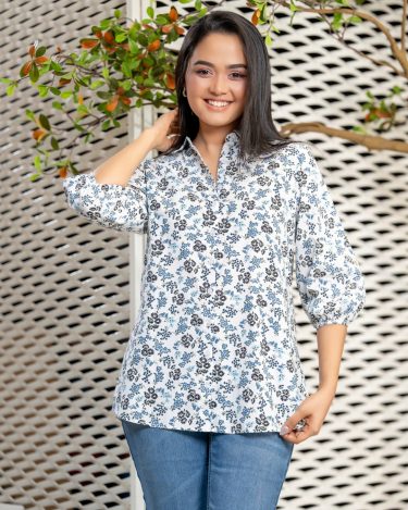 Floral Patterned Puff Sleeve Shirt Blouse