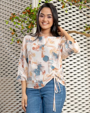 Abstract Patterned Tie-Up Detail Blouse