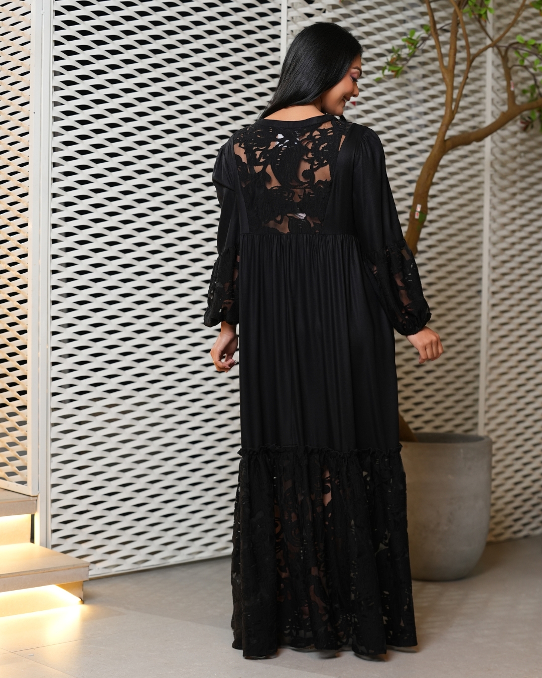 Lace Detail Front Tie-Up Maxi Dress - Image 5