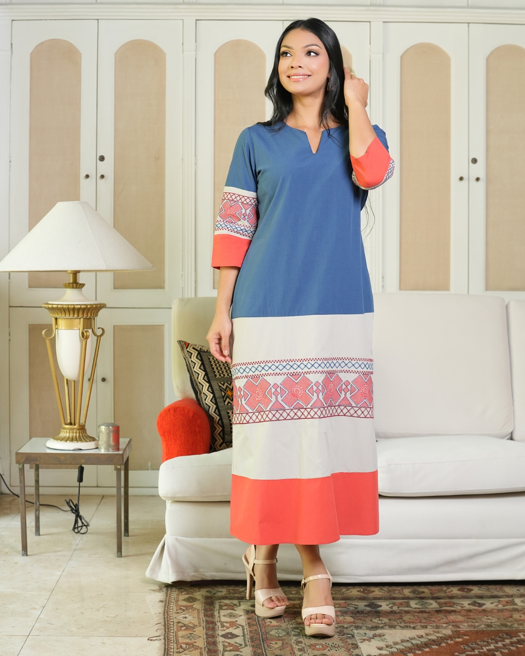 Three - Tone Embroidered Midi Dress - Image 3