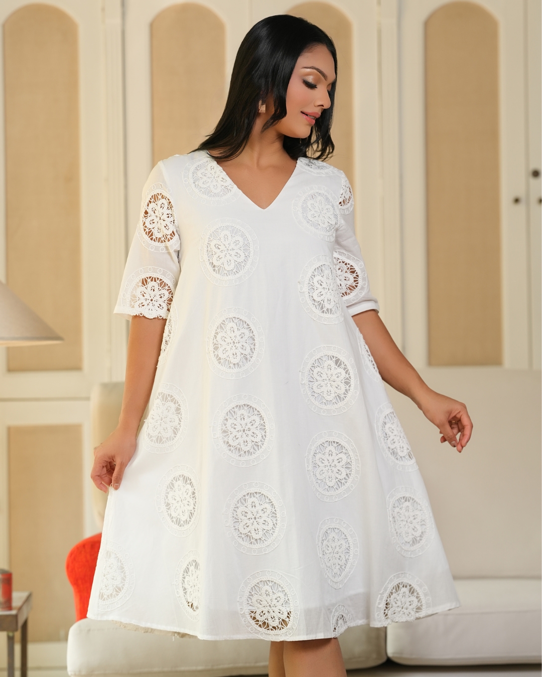 V-Necked Cutlawn Short Tent Dress - Image 2