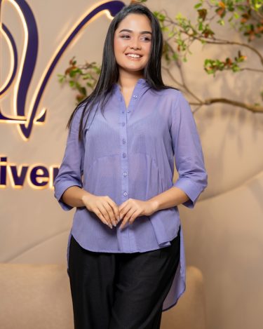 Textured High-Low Button Up Shirt Blouse