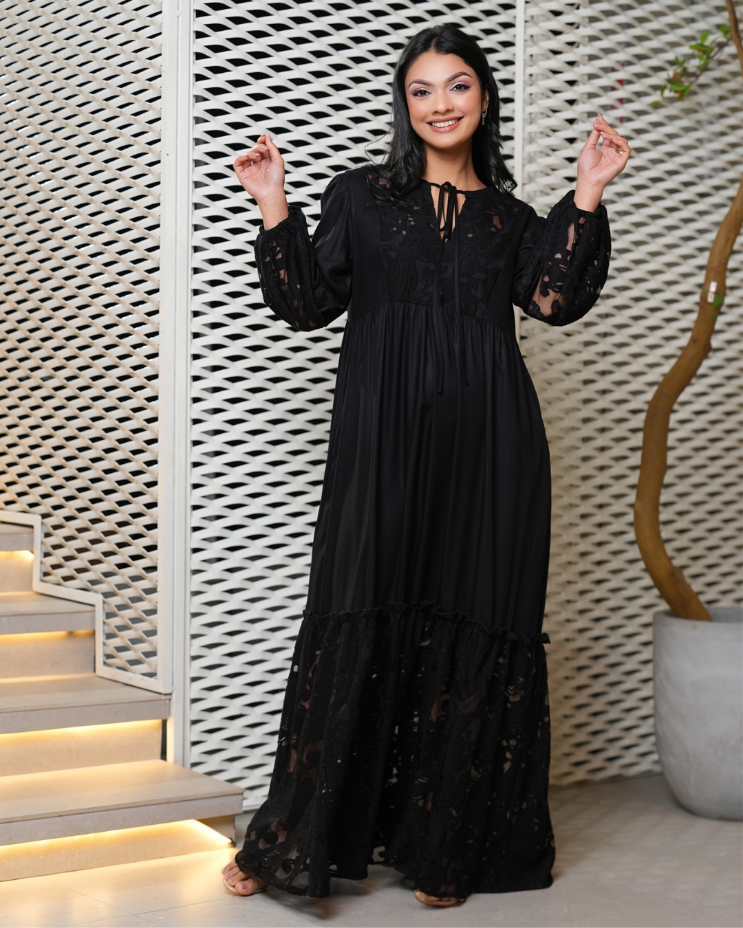 Lace Detail Front Tie-Up Maxi Dress - Image 3