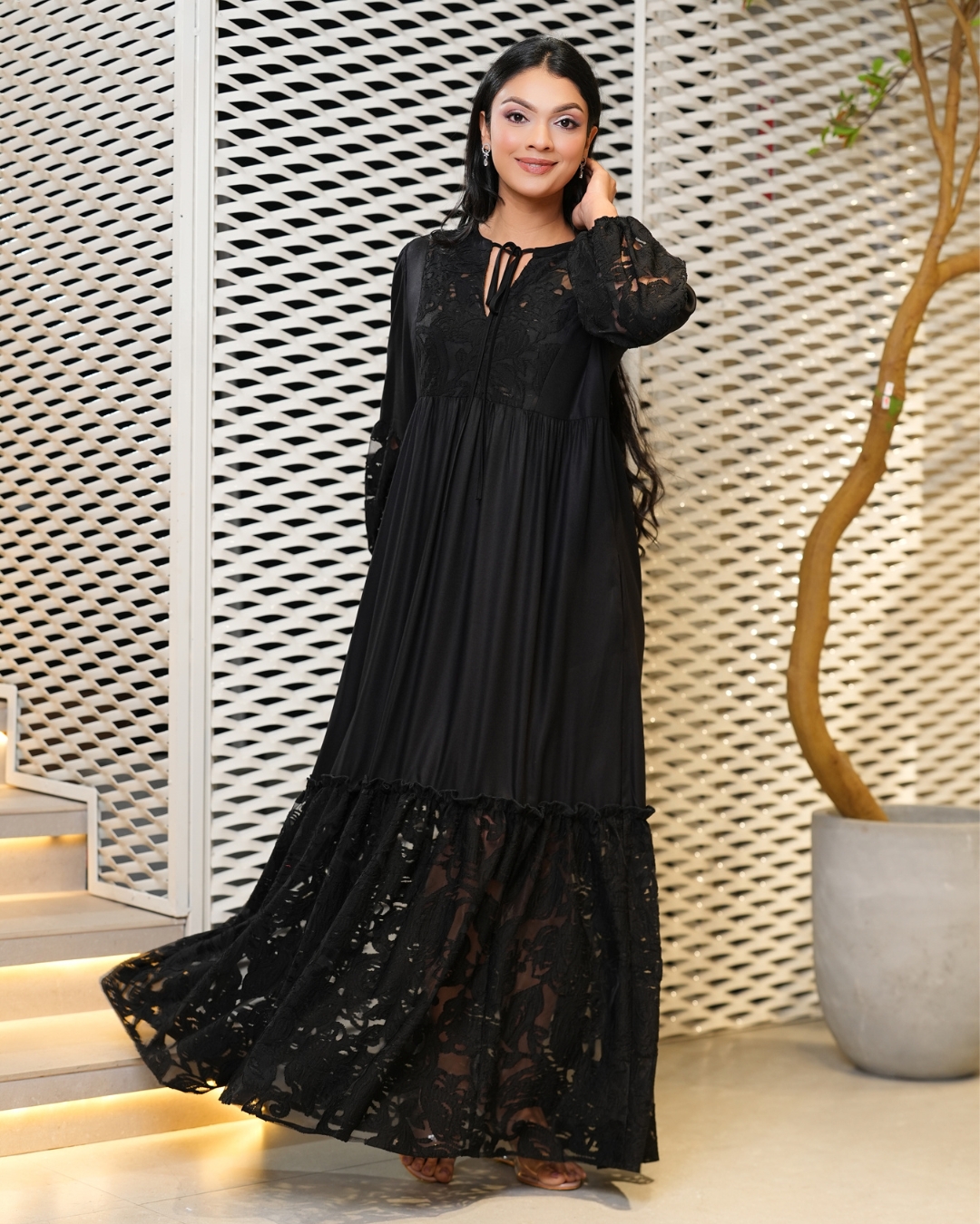 Lace Detail Front Tie-Up Maxi Dress - Image 4