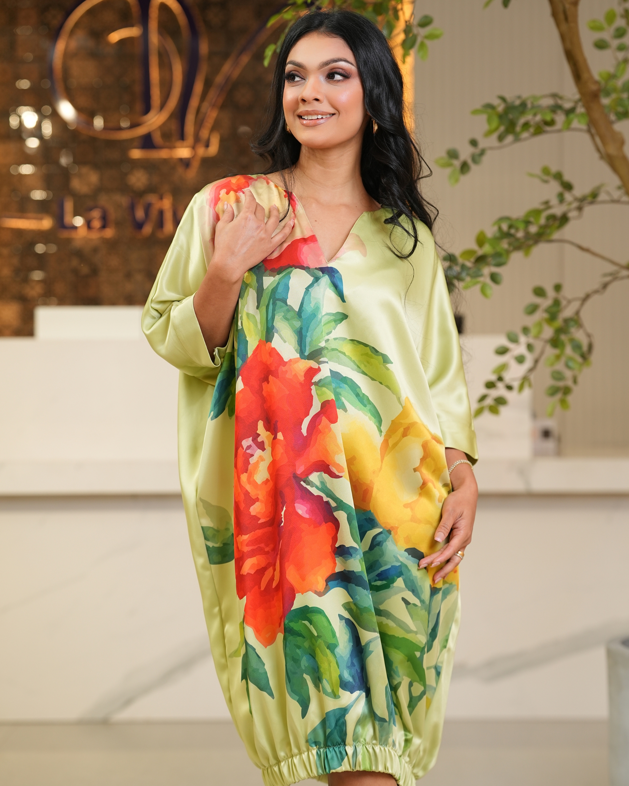 Floral Printed V-Neck Short Balloon Dress - Image 5