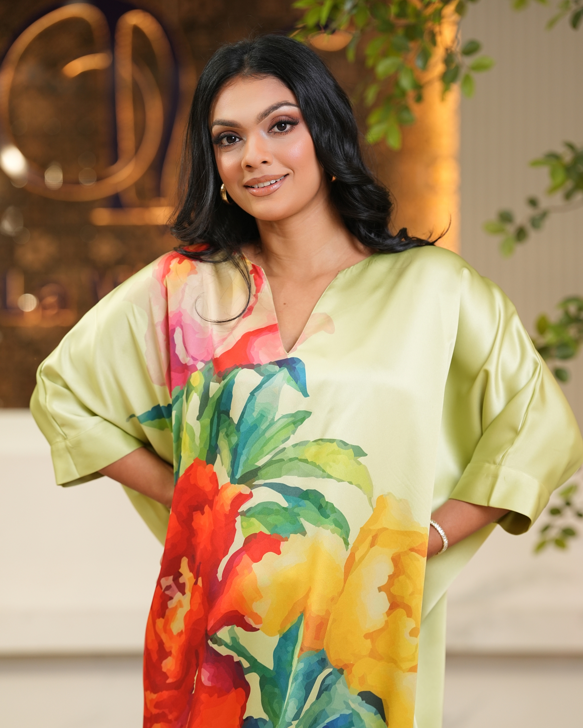 Floral Printed V-Neck Short Balloon Dress - Image 6