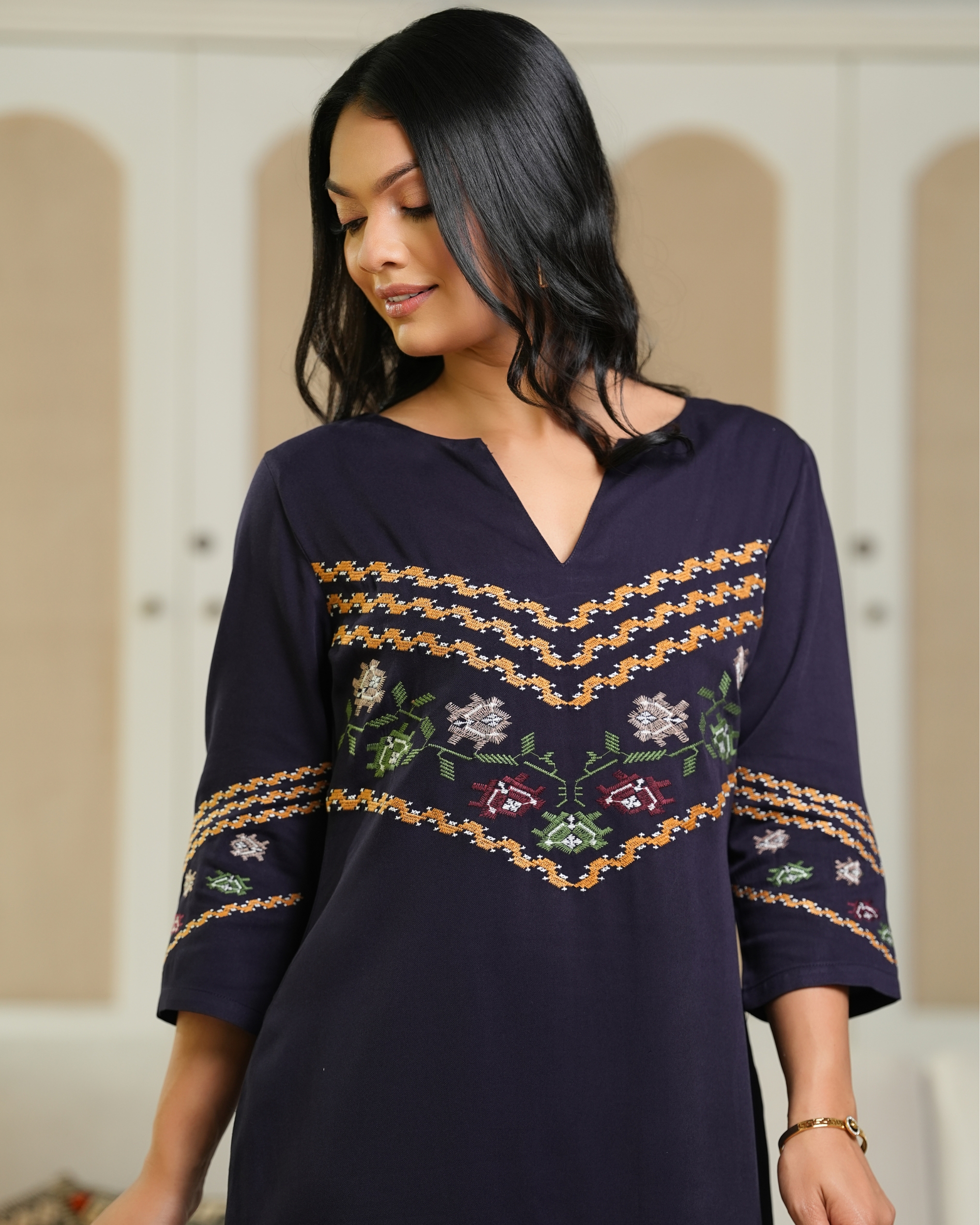 Geometric Embroidery Detail Short Dress