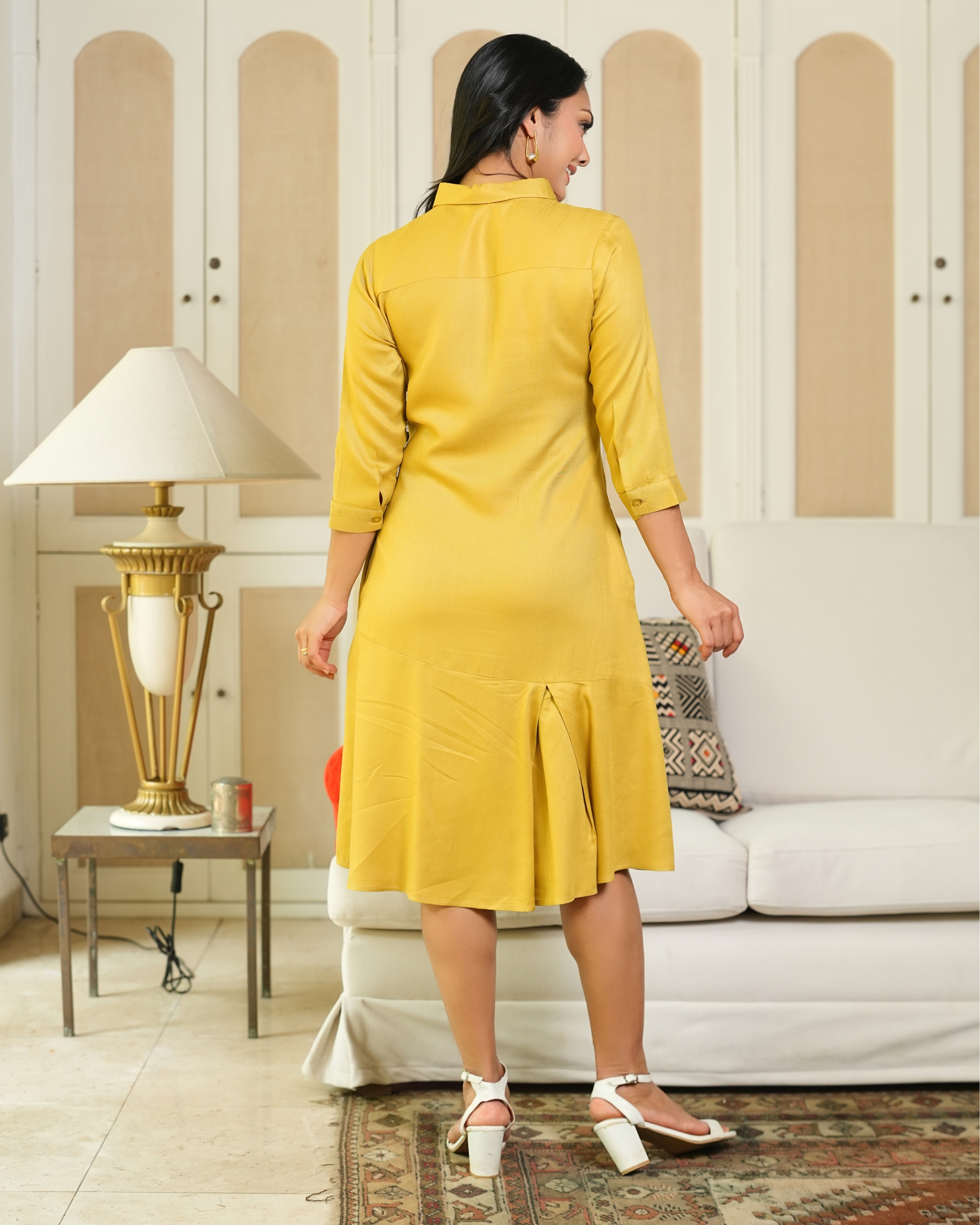 Inverted Pleat Detail Slant Tiered Short Shirt Dress - Image 5