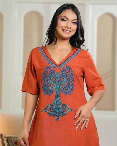 Botanical Embroidery Detail Short Dress