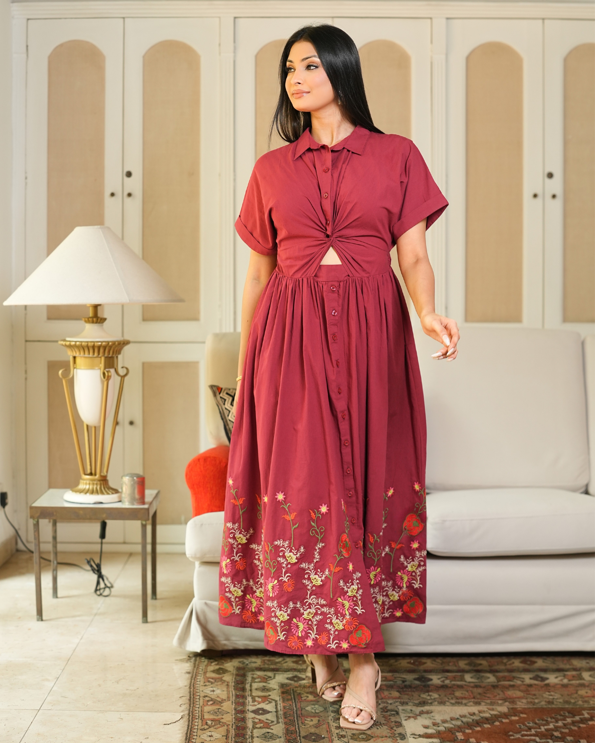 Floral Embroidered Front Twist Detail Maxi Dress - Image 4