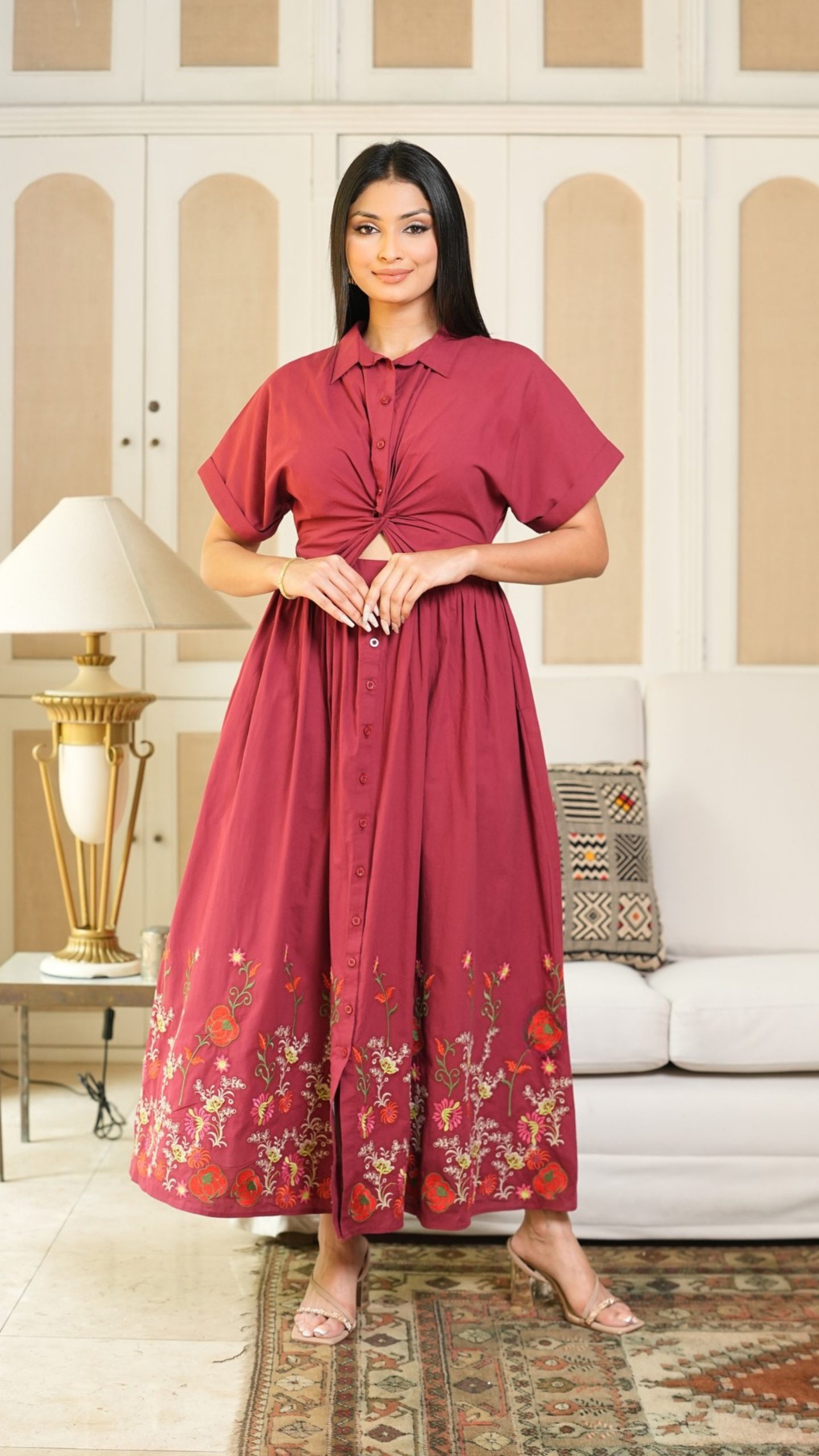 Floral Embroidered Front Twist Detail Maxi Dress - Image 6