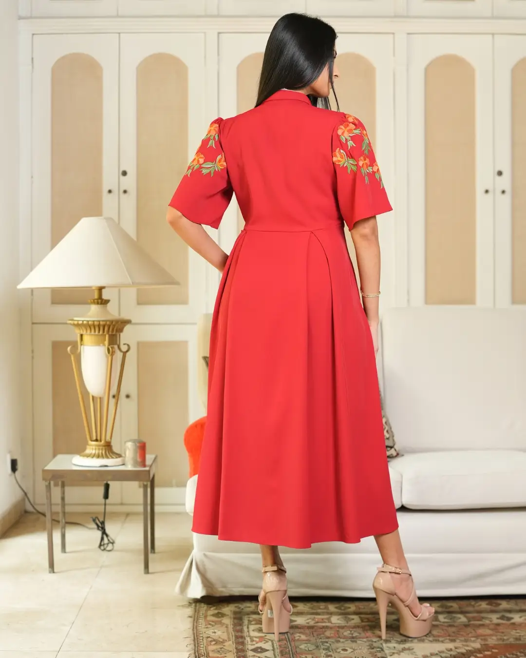 Floral Embroidered Midi Shirt Dress - Image 5