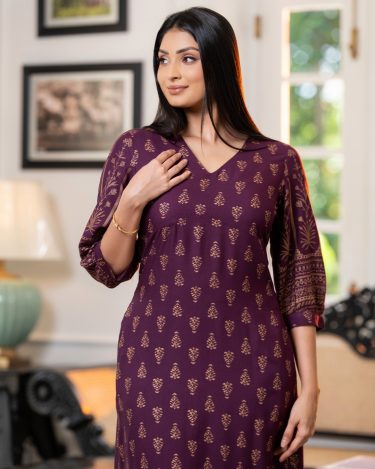 Ethnic Patterned Puff Sleeve Maxi Dress