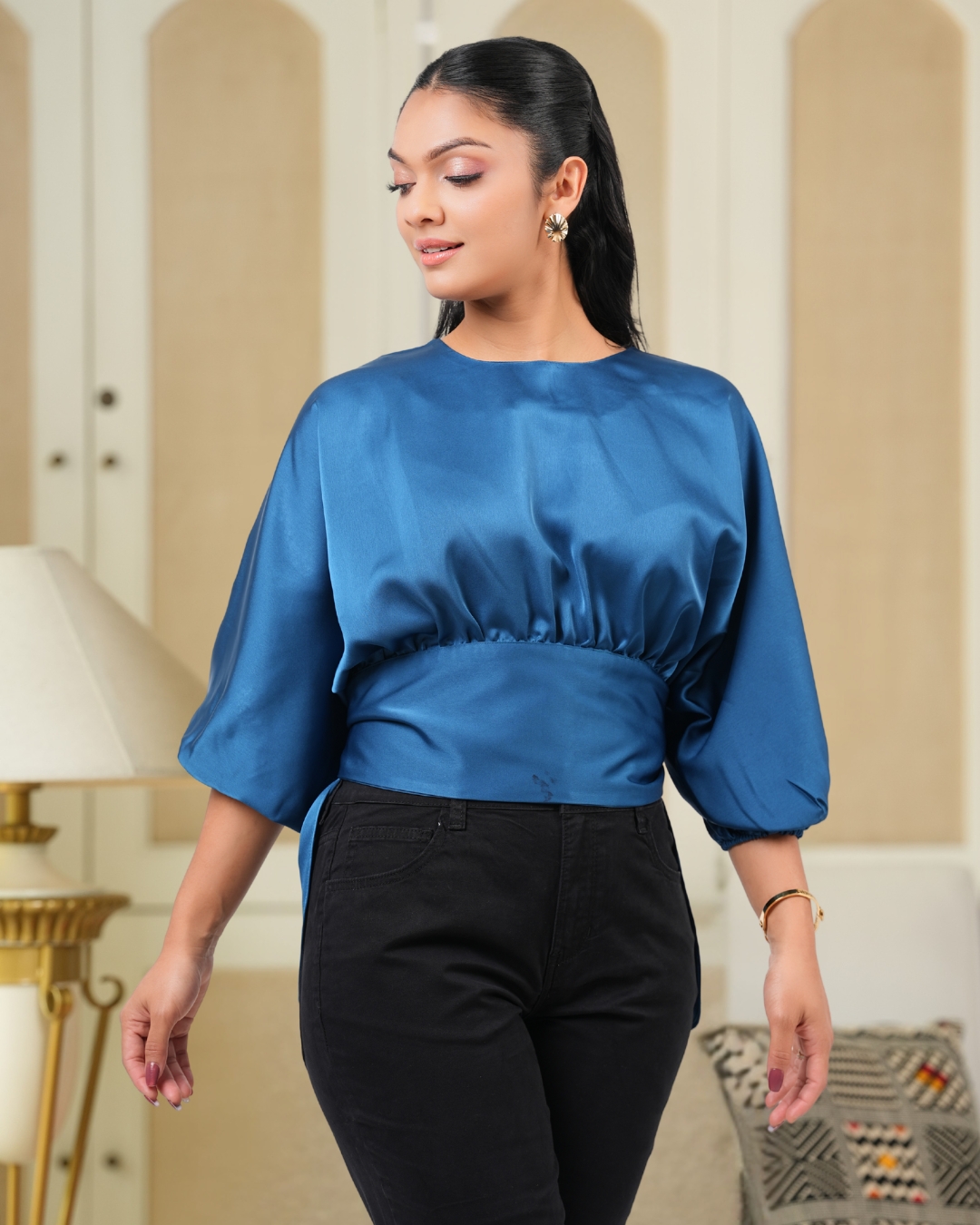 Cinched Waist Puff Sleeve Blouse - Image 2