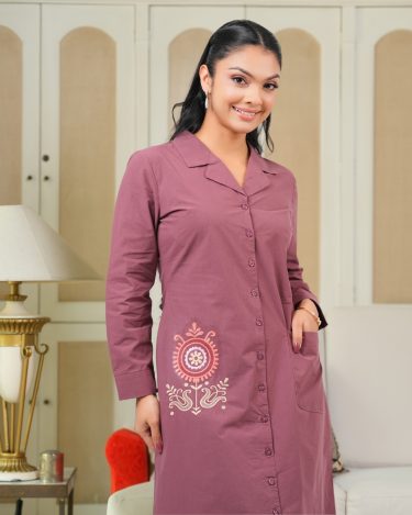 Lapel Collared Embroidery Short Shirt Dress
