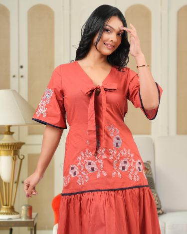 Bow Detail Tiered Embroidery Maxi Dress