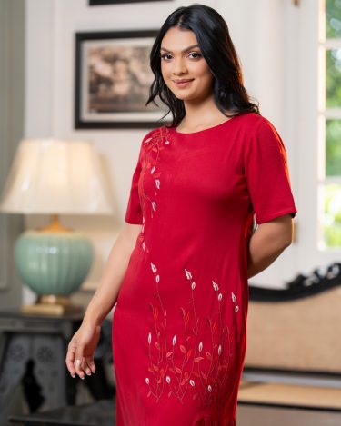 Embroidered Gather Detail Midi Dress