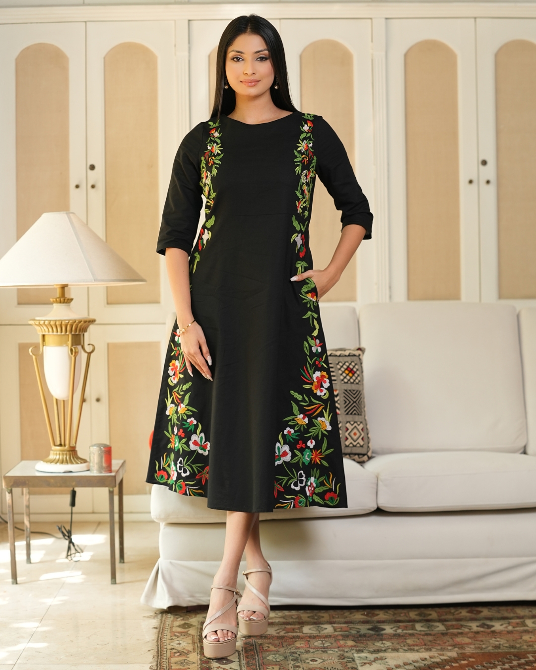 Floral Embroidered Midi Dress - Image 3