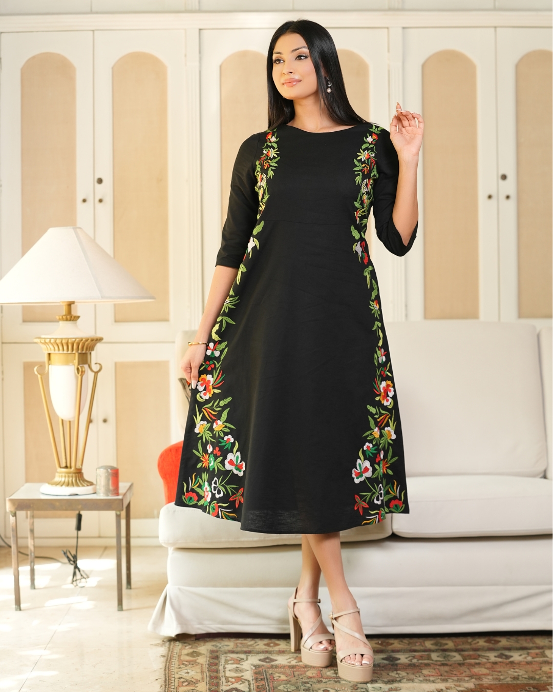 Floral Embroidered Midi Dress - Image 2