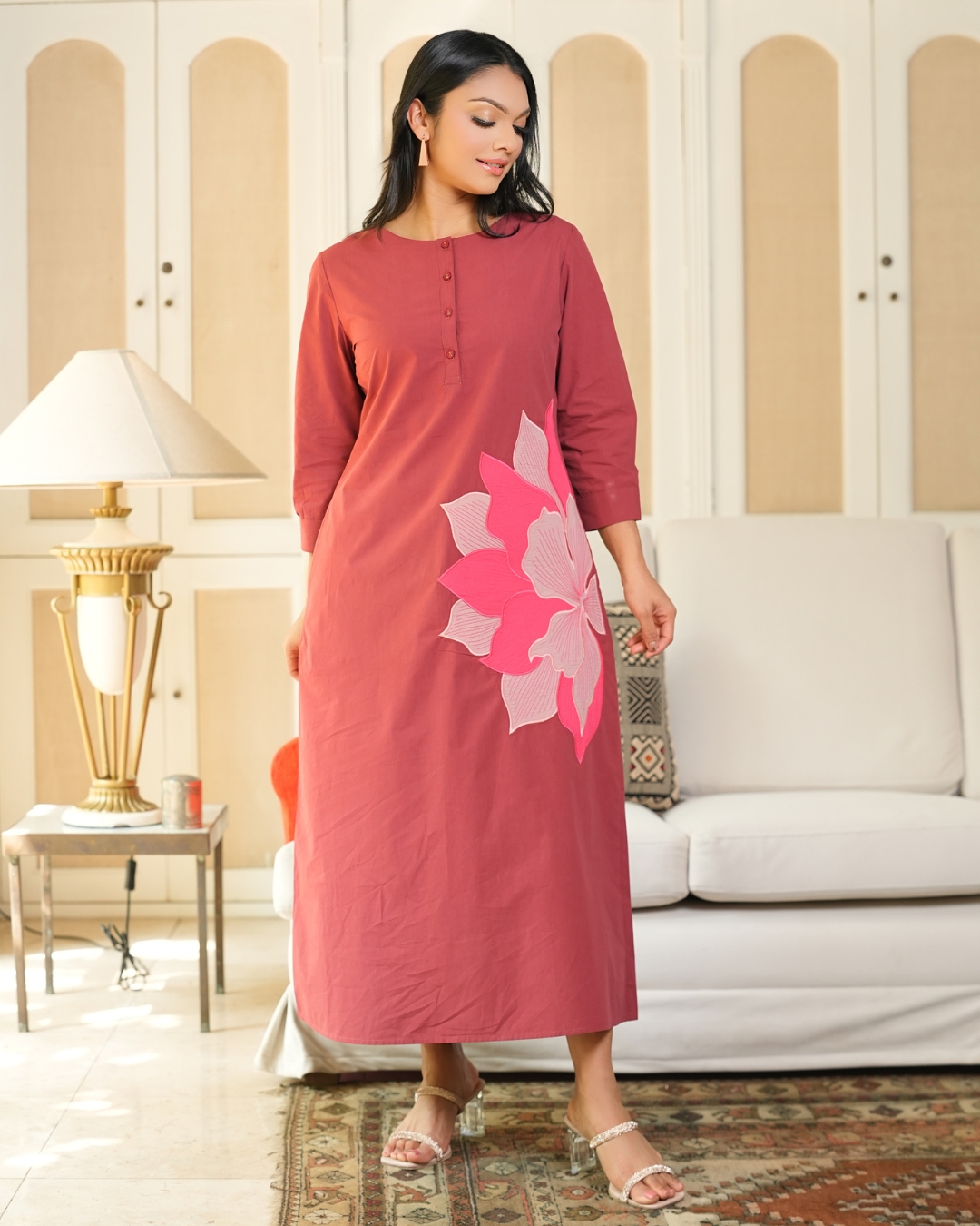 Floral Appliqué Detail Midi Dress - Image 6