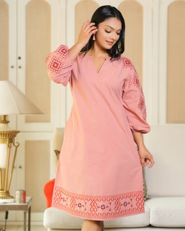 Embroidered Raglan Puff Sleeve Short Dress