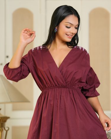 Embroidery Detail Crossover Midi Dress